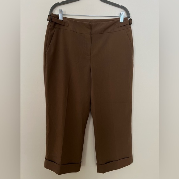 2/$25 Larry Levine Womens Cullote Pants Capri 10 Brown High Waist Flat Loose - Picture 1 of 16